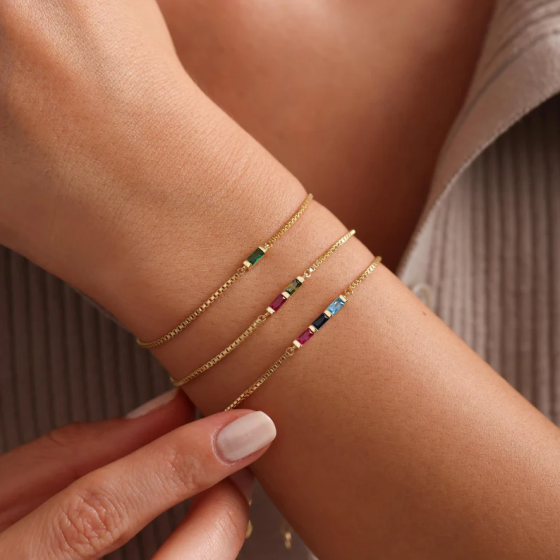Gold Birthstone Bracelet, Baguette Birthstone Bracelet, Family Birthstone Necklace, Birthstone Bracelet for Women, Christmas Gift