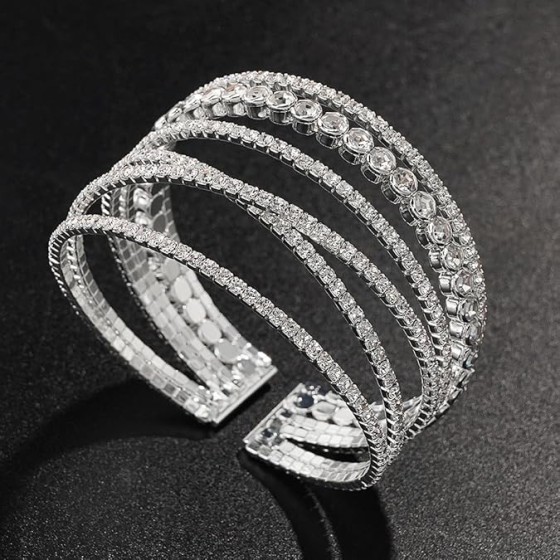 Bracelet for Women Silver Multilayer Cuff Bracelet Craystal Braidal Bracelets