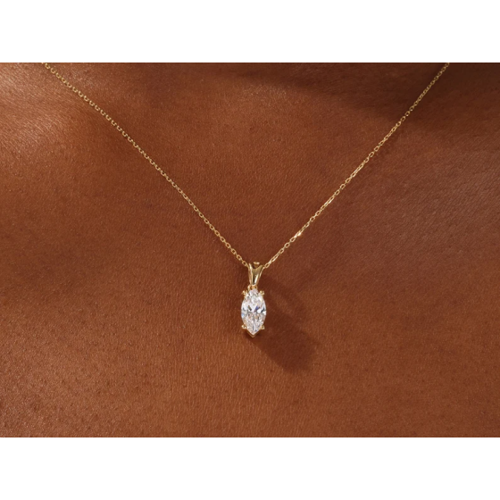 Marquise Cut Solitaire Pendant Necklace / Marquise Cut Simulated Diamond Necklaces for Women / Solid Gold Necklace / Bridal Jewelry