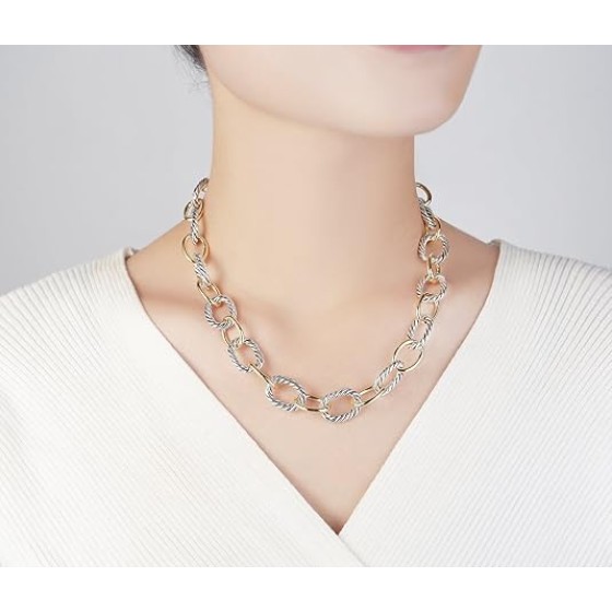 Twisted Cable Wire Link Chain Bracelet Two Tone Designer Brand Inspired Women Jewelry Valentine Christmas Gift (Silver)